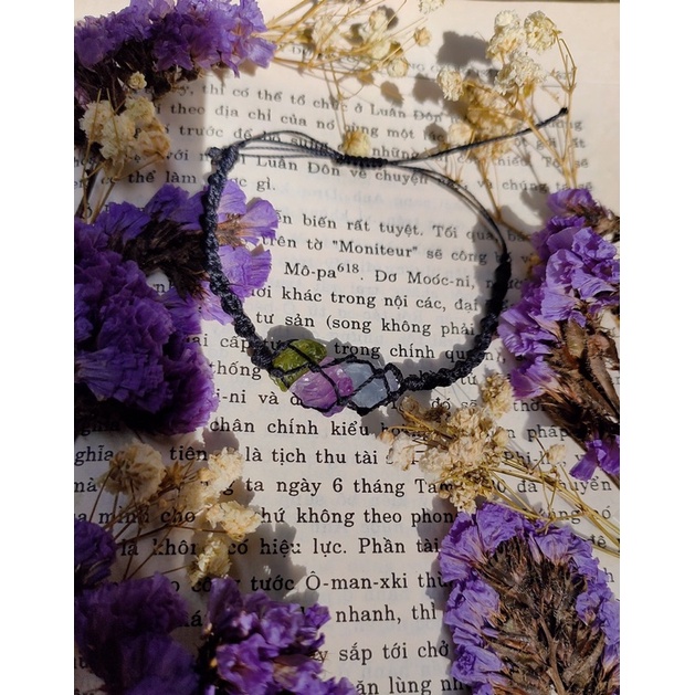 Vòng tay giỏ mix 3 loại đ á peridot - fluorite tím - celestine