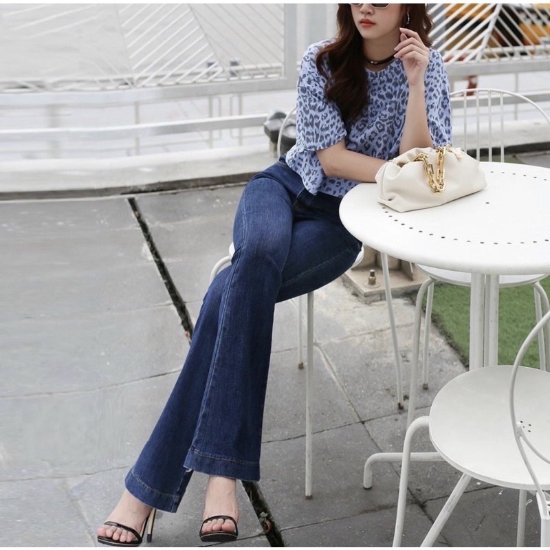Quần jean ống loe. Quần bò cạp cao ống loe co giãn 4 chiều mặc tôn dáng