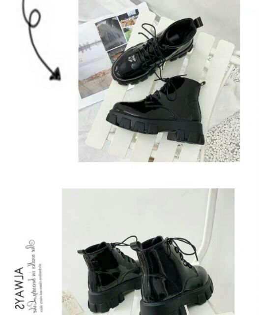 (sẵn size 39)Giày da ulzzang cổ cao đế cao | BigBuy360 - bigbuy360.vn