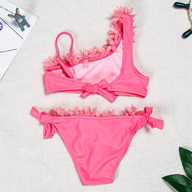 [3CE SHOP] Bộ bikini 2 mảnh bé gái hồng neon mềm mại, co giãn