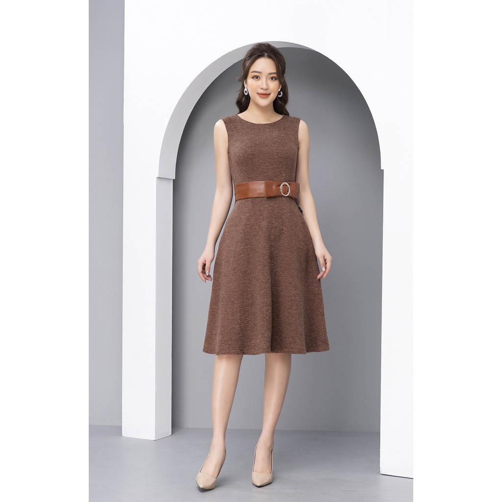 Váy Xòe Sát Nách Luperi LFV3225 Phối Eo Da