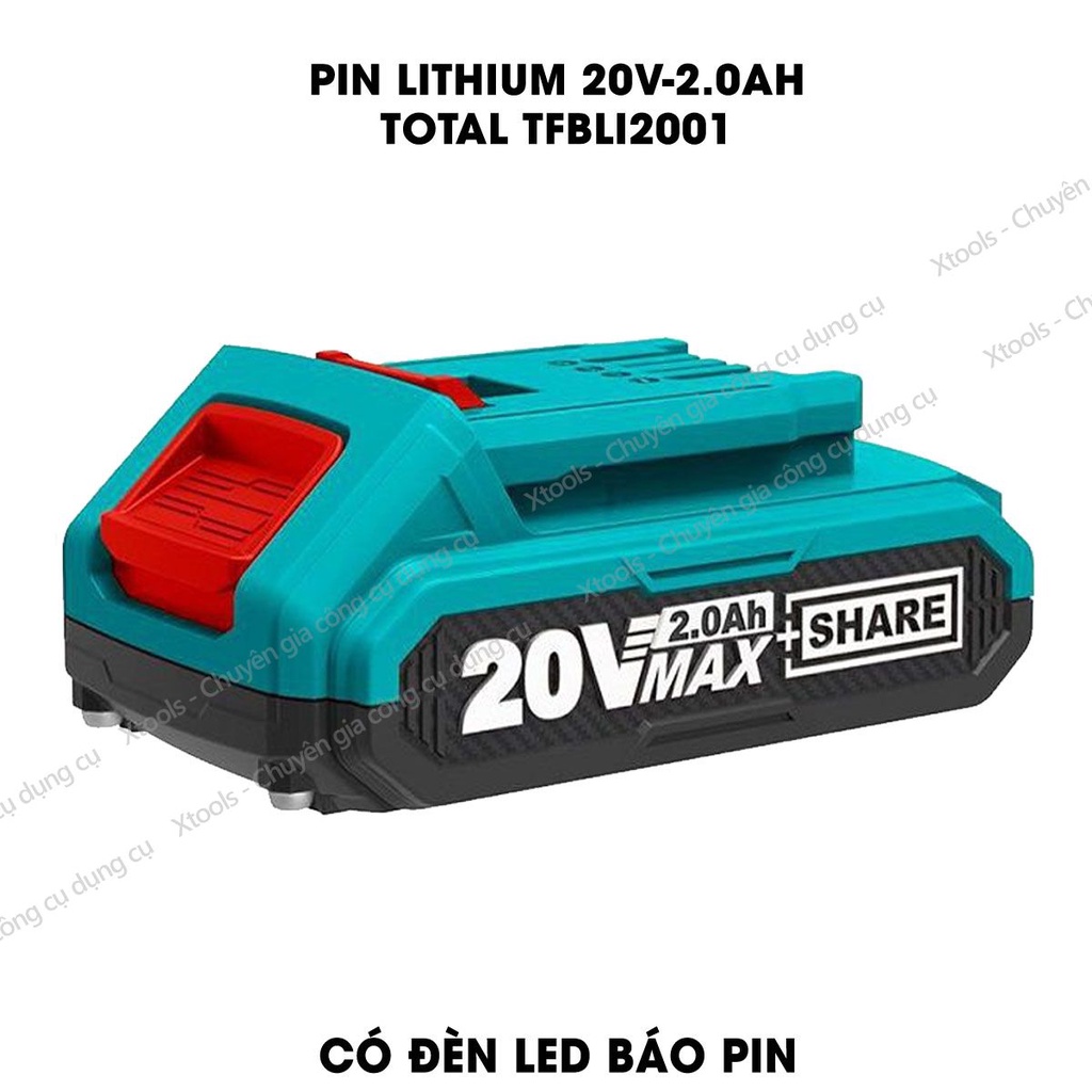 Pin sạc 20V TOTAL TFBLI20011, Pin Lithium dùng được cho các dòng máy 20V của INGCO - TOTAL, cục pin sạc 20V