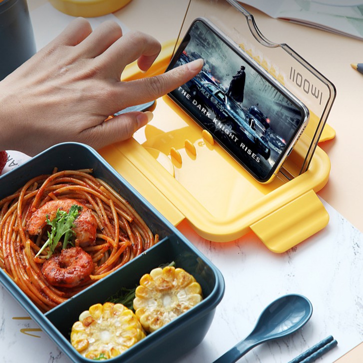Hộp Đựng Cơm Văn Phòng Hộp Đựng Thức Ăn Giữ Nhiệt 2 Ngăn LUNCH BOX 1100ml - Tặng Kèm Bộ Đũa Muỗng | BigBuy360 - bigbuy360.vn