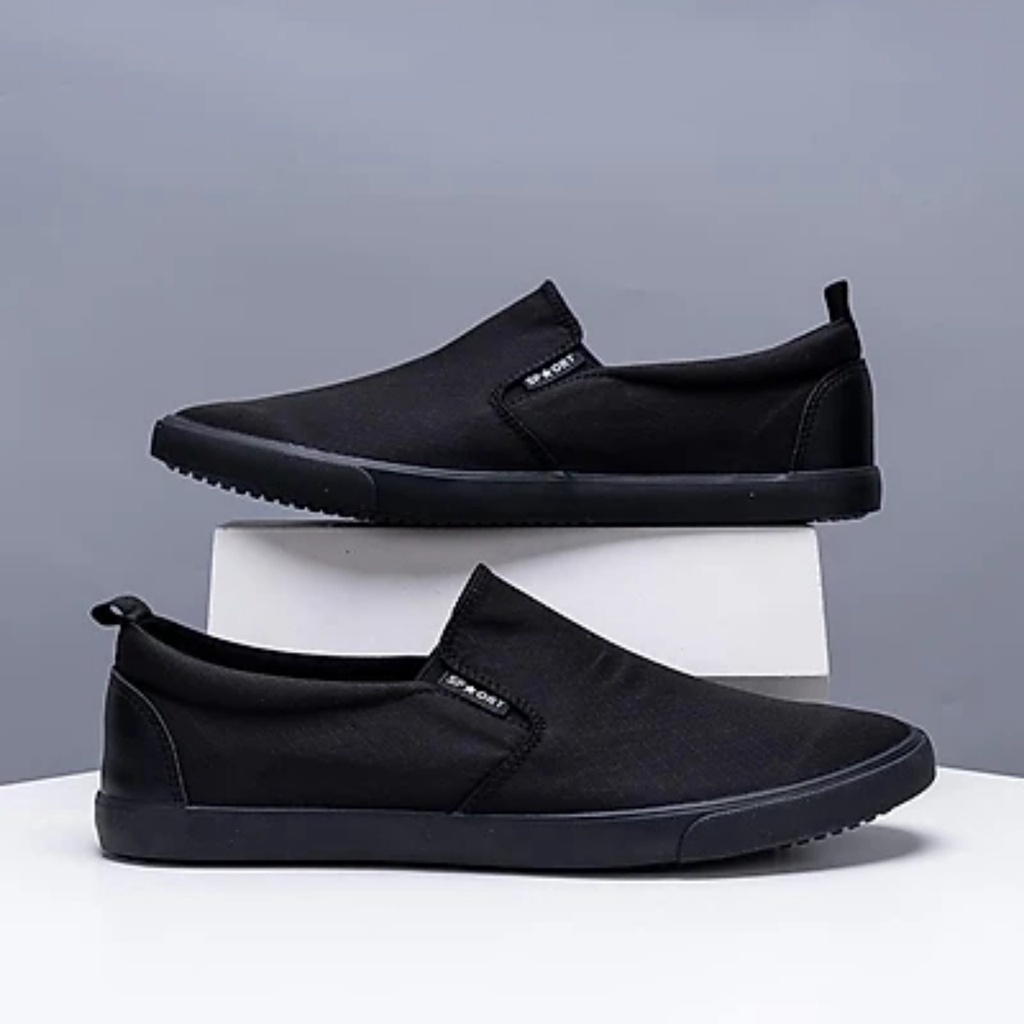 Giày Lười vải Slip-on Nam Thời trang phong cách Hàn quốc - Đen [New 2021]