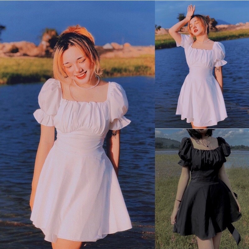 VÁY ĐẦM Babydoll Nơ Lưng CÓ QUẦN Trong FREESIZE QUAI LƯNG  Tiểu thư Vintage dáng xoè Free ship