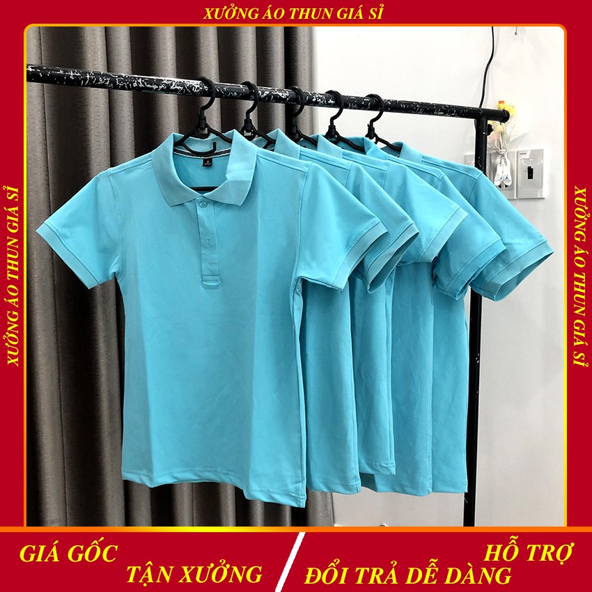 Áo phông nữ polo - Áo cá sấu poly cổ trụ màu thiên thanh