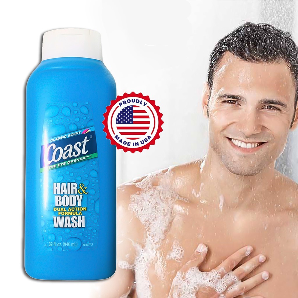 Dầu tắm dầu gội chung Coast Hair & Body Wash dành cho Nam lưu hương lâu không khô da Linh Giang chính hãng
