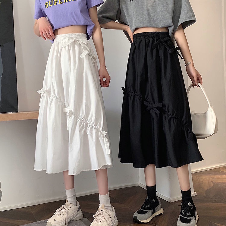 Chân Váy Chữ A Lưng Cao Phối Nơ Phong Cách Nhật Bản 2022