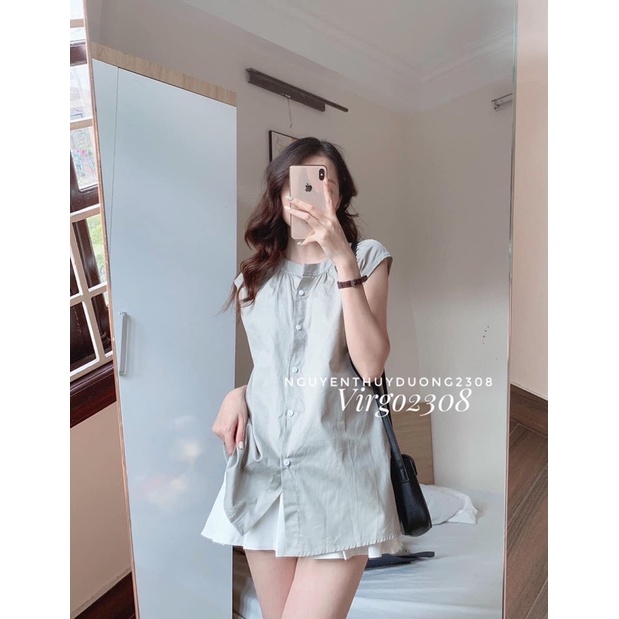 [Ảnh thật/Sẵn]Áo sơmi SÁT NÁCH cổ tròn cúc trước style Hàn quốc