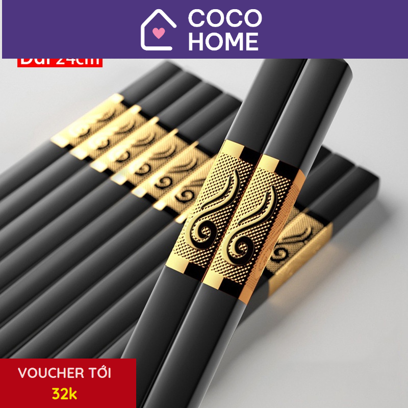 Bộ 10 đôi đũa sợi thủy tinh chống trơn, chịu nhiệt cao cấp mạ nhôm vàng CoCo Home - Đũa Nội Địa Cao CấpTrung Quốc