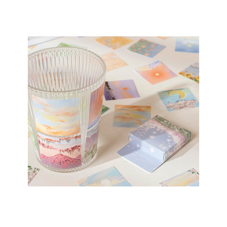 Hộp 46 chiếc sticker TRANH SƠN DẦU màu pastel tươi sáng dễ thương trang trí sổ, bullet journal - Tanpoposticker