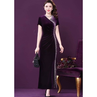 VÁY ĐẦM TRUNG NIÊN  DẠ HỘI  DỰ TIỆC SANG TRỌNG  CHẤT NHUNG CAO CẤP DÁNG ÔM THIẾT KẾ XẺ LAI