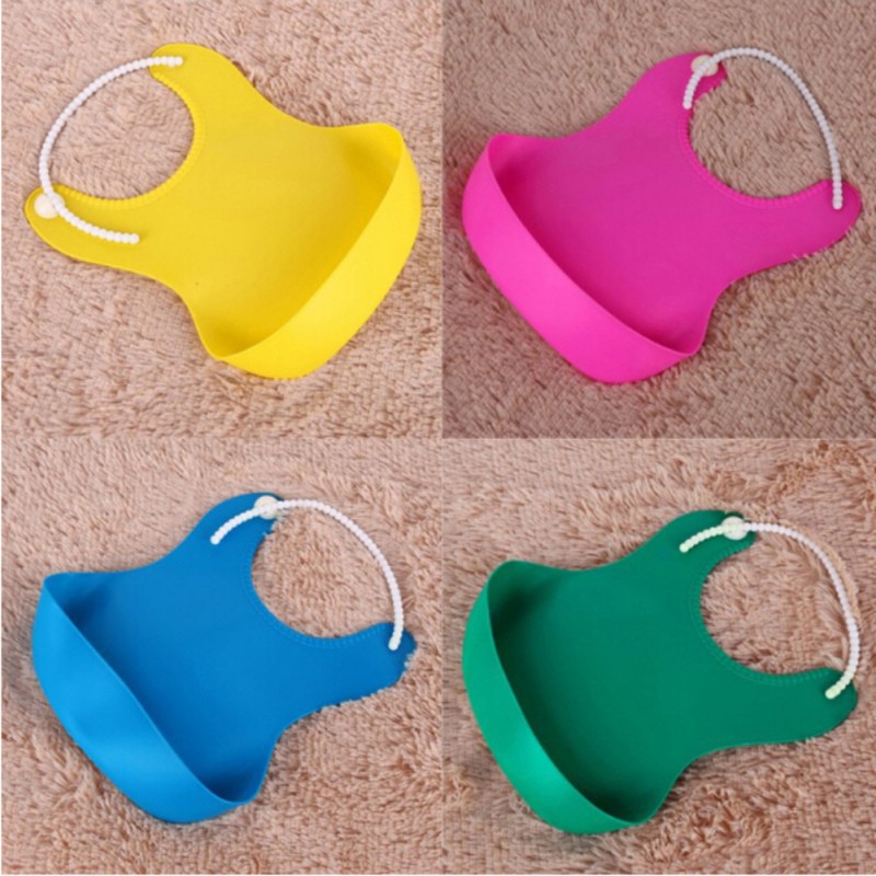 Yếm ăn em bé bằng silicon chống nước nhiều màu sắc dễ thương