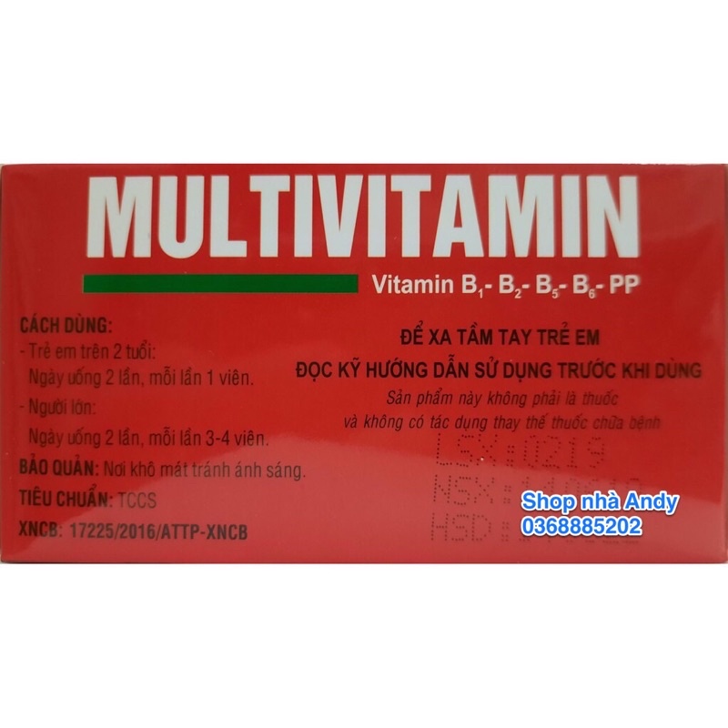 MULTI VITAMIN hộp 100 viên- Bổ sung Vitamin B1 - B2  - B6 - PP cho cơ thể