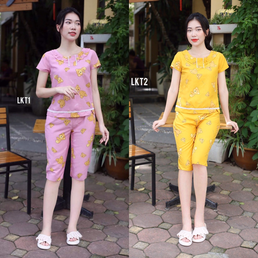 Sale] Đồ bộ mặc nhà,đồ ngủ,quần áo nữ, bộ mặc nhà nữ,bộ lửng họa tiết gấu dễ thương,xinh xắn