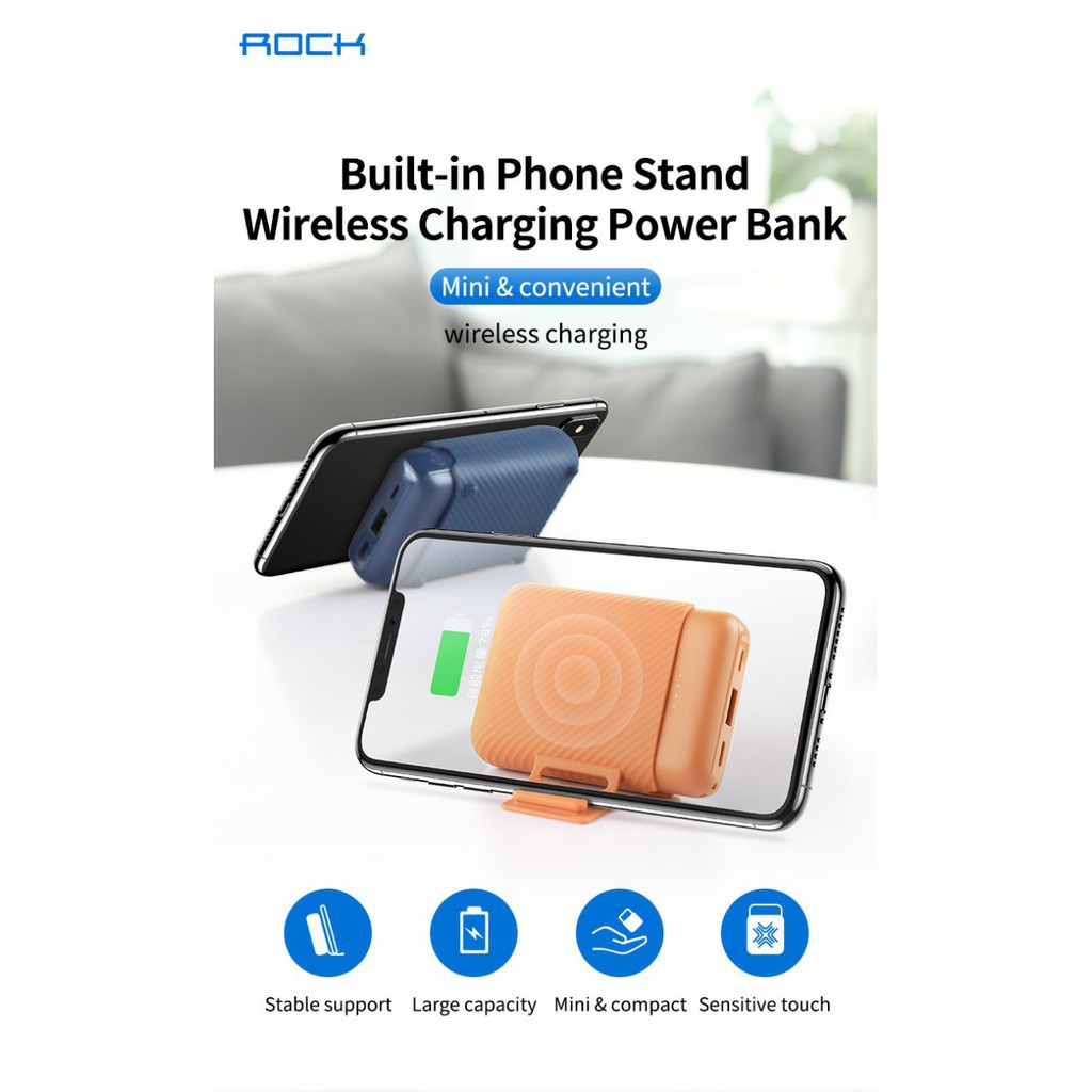 Sạc dự phòng không dây P51 Mini chính hãng Rock 10.000mAh