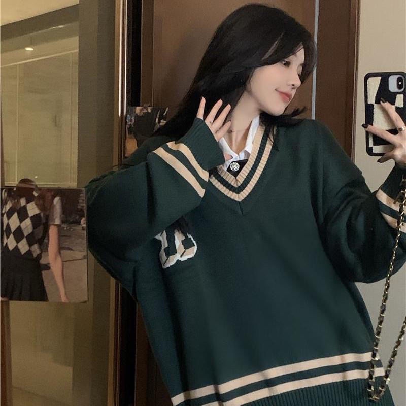 Áo sweater tay dài dáng rộng màu sắc tương phản phong cách Hàn Quốc thời trang 2021 dành cho nữ | BigBuy360 - bigbuy360.vn