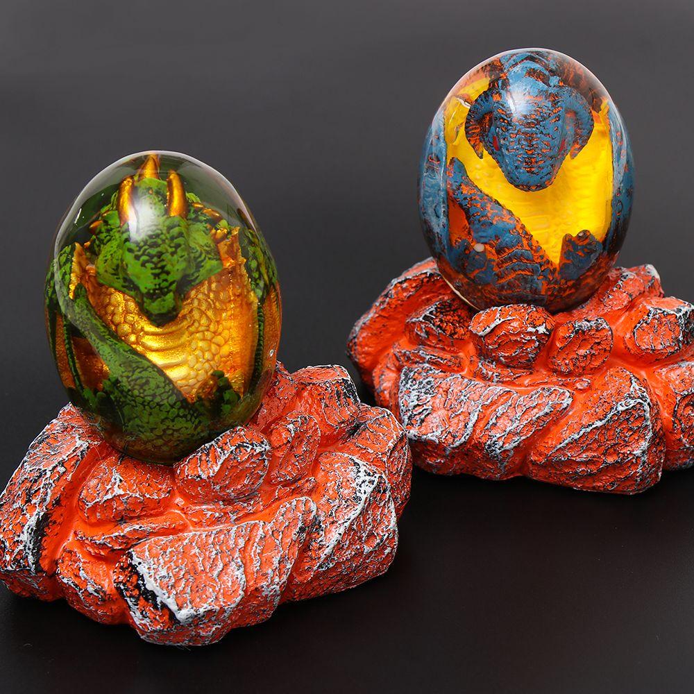 ♕YEW♕ Exquisite Dream|Transparent Dragon Egg Sculpture Resin Dinosaur Egg Lava Dragon Egg Desktop Ornaments Unique Gift Realistic Dragon Birth Scene Animal Statues Handmade Fire Pocket Dragon Souvenir