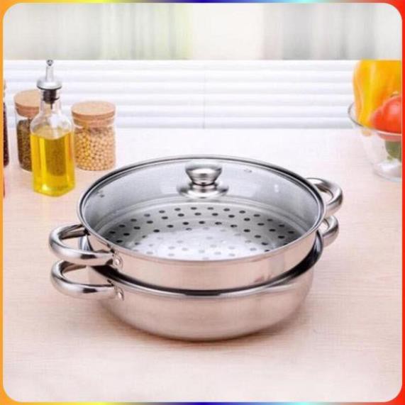 [1 đổi 1 khi nhận bị móp,méo]Nồi Hấp Inox 2 Tầng, sử dụng được cho bếp từ bếp ga-Bảo hành 12 tháng