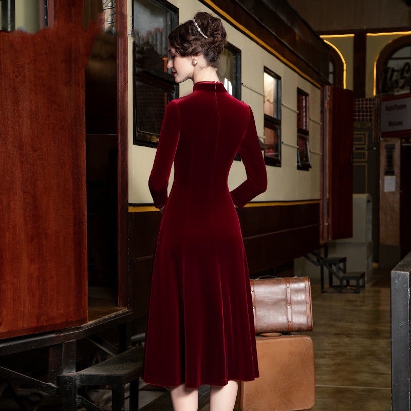Váy nhung trung niên nữ quảng châu cao cấp