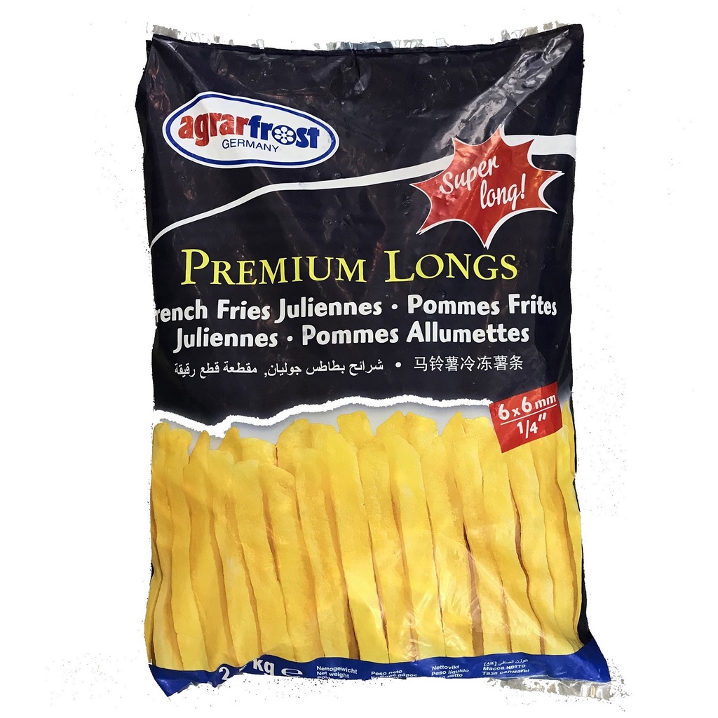 Khoai Tây Chiên Agrarfrost Premium Longs Đức Đông Lạnh Gói Chiết 600g / Nguyên 2,5kg