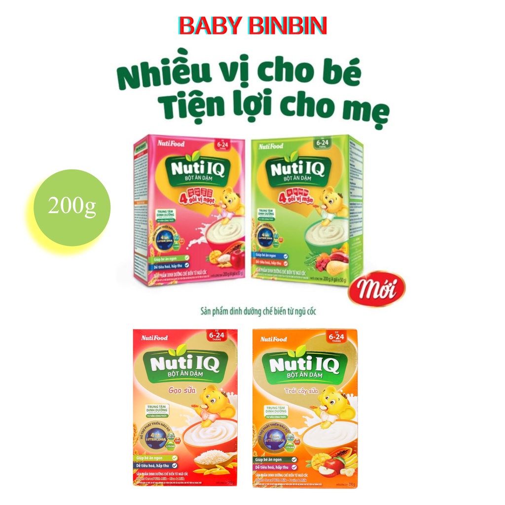 Bột ăn dặm NutiFood Nuti IQ hộp 200g  cho bé tập ăn dặm