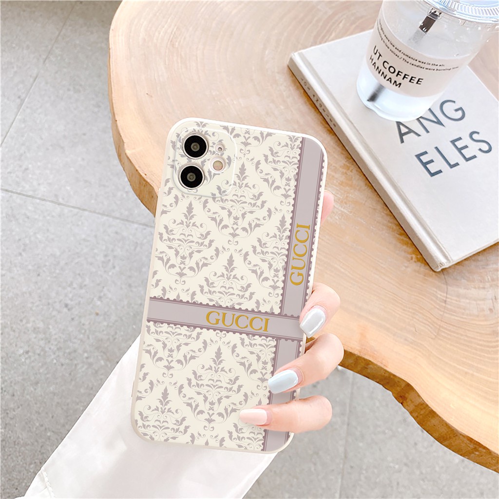 Ốp lưng IPhone Guuchi Hoa Lá dẻo cạnh vuông bảo vệ camera 7plus/8plus/x/xs/xsmax/11/12/13/promax bvc90