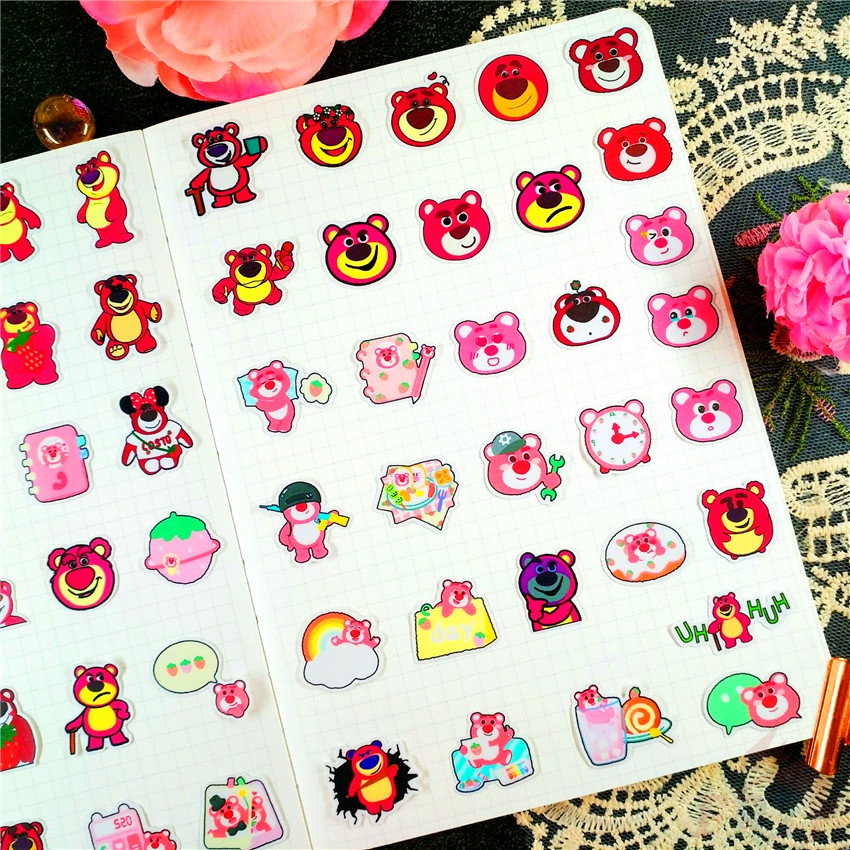 ★★★ Sticker Dán Trang Trí Nhật Ký Xinh Xắn Lotso Q-2 ★★★ Bộ 60 Hình Dán Thời Trang Trang Trí Album