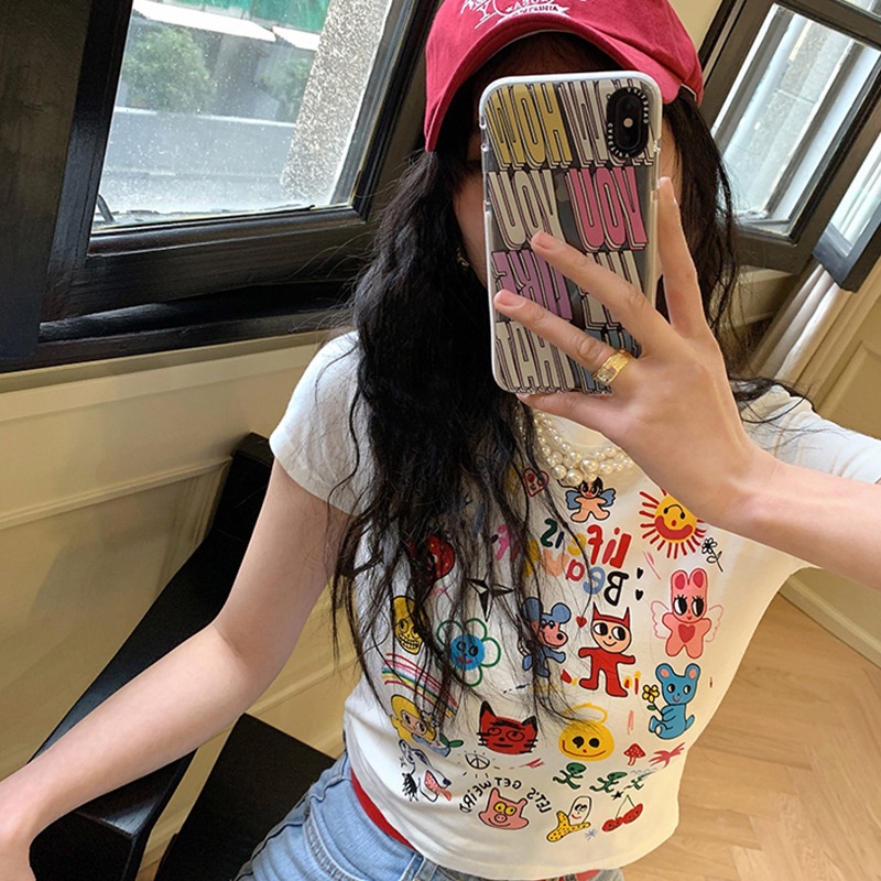 Áo thun mỏng IELGY in họa tiết hoạt hình vui nhộn cho nữ