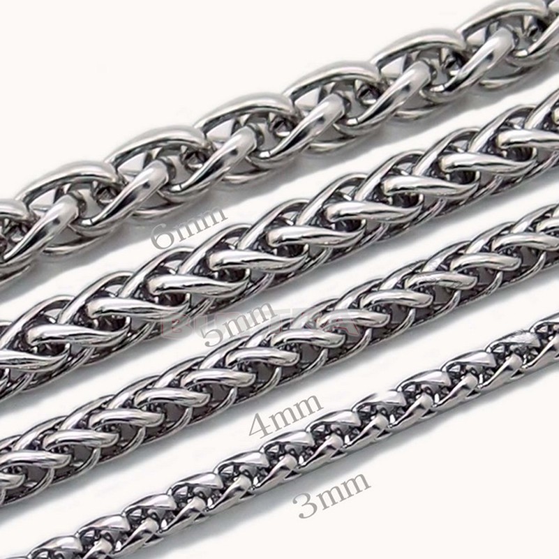 3 / 4 / 5 / 6MM MENS Bạc Thép không gỉ Lúa mì bện dây chuyền Vòng cổ mát mẻ