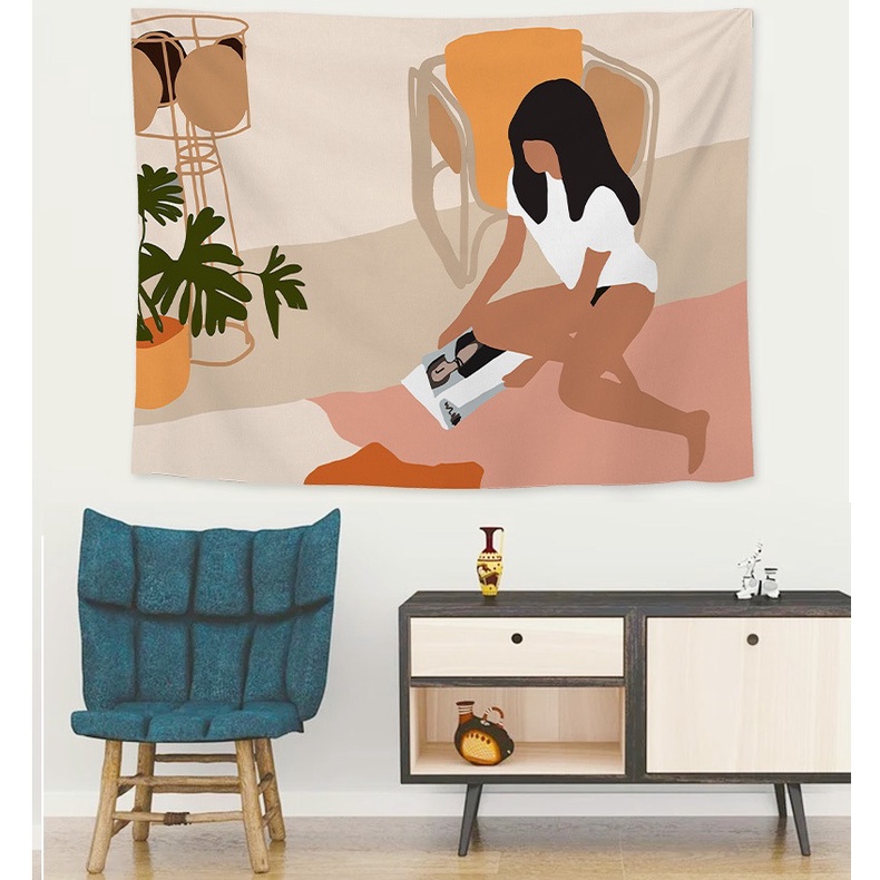 Ins style tấm thảm treo tường mềm trang trí nội thất chăn treo tường phong cách nhật bản 100 * 75cm tấm thảm màu morandi mandala vải treo tường