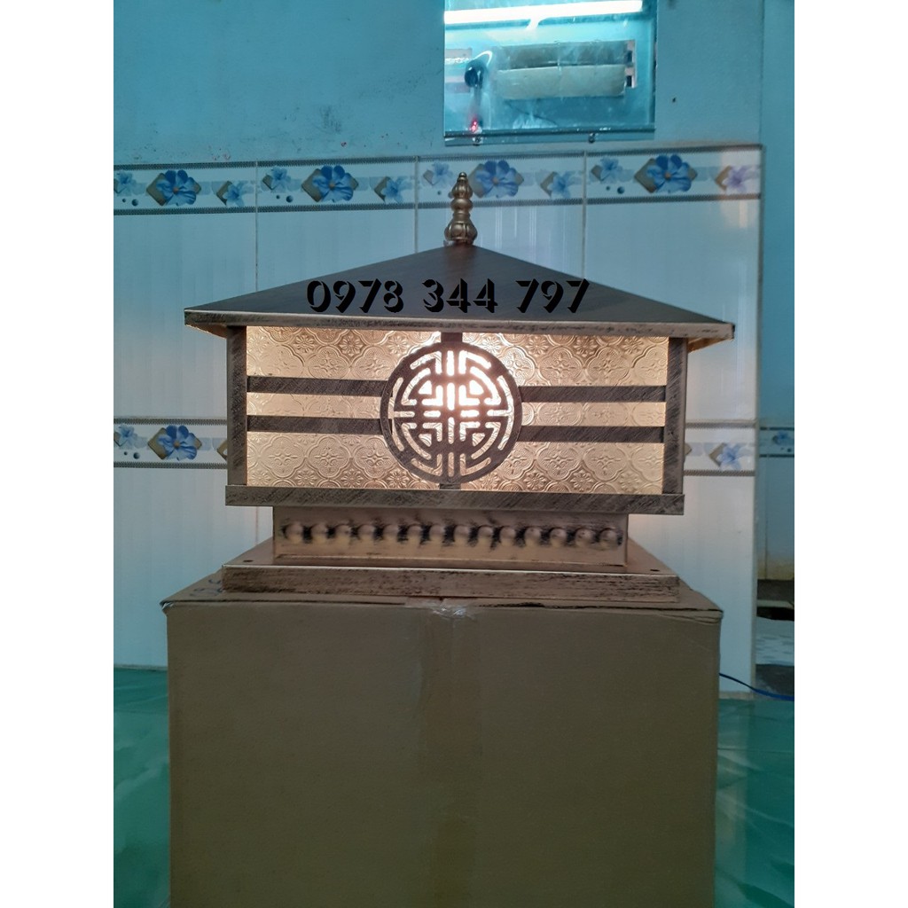 Đèn trụ cổng : Đèn trang trí ngoài trời D400 giả đồng PH02EV