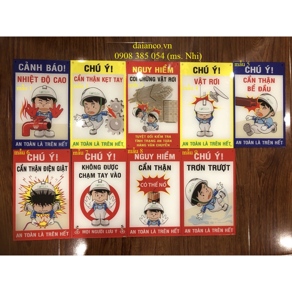 BIỂN CẢNH BÁO CHẤT LIỆU MICA ĐÀI LOAN 3 LY (15x24cm) CẮT LAZER- HÌNH THẬT, CÓ SẴN