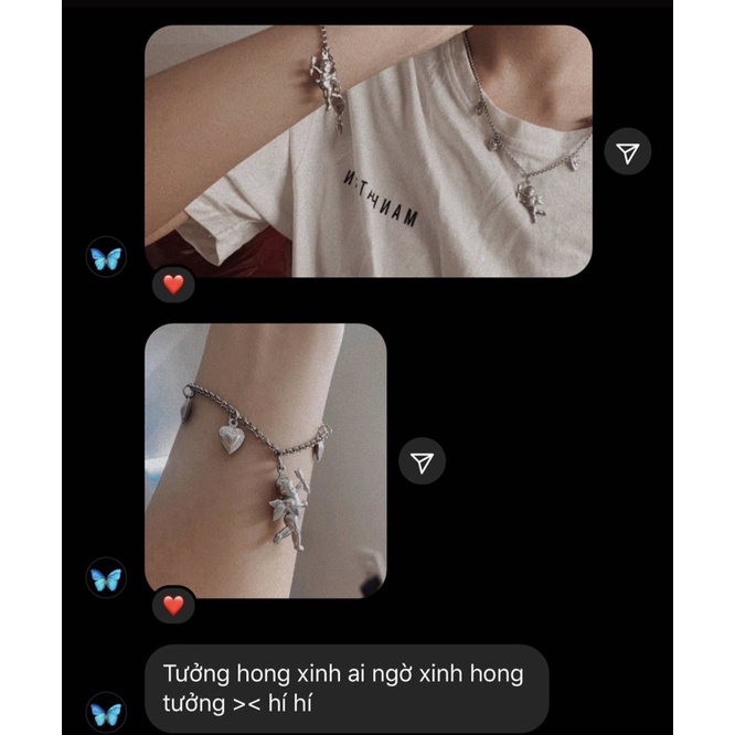 Full Set dây chuyền, vòng tay, khuyên tai Cupid Heart