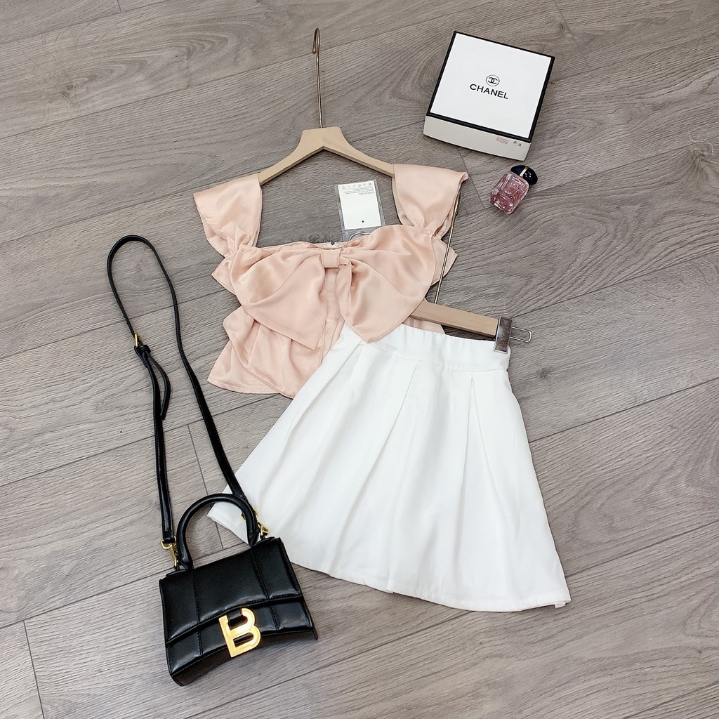 Set Áo Nơ Hồng Mix Chân Váy Xếp Li Xòe Xinh Xắn | BigBuy360 - bigbuy360.vn