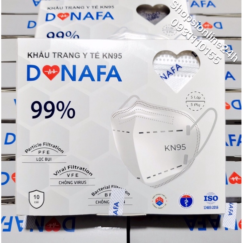 ✅ Hộp 10 cái khẩu trang y tế 5 lớp KN95, N95 Donafa ( màu trắng )