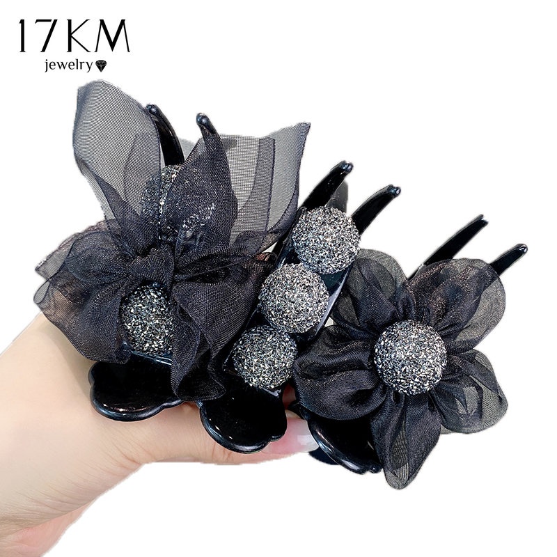 Kẹp tóc 17KM bằng nhựa nhám hình nơ/ hoa cho nữ