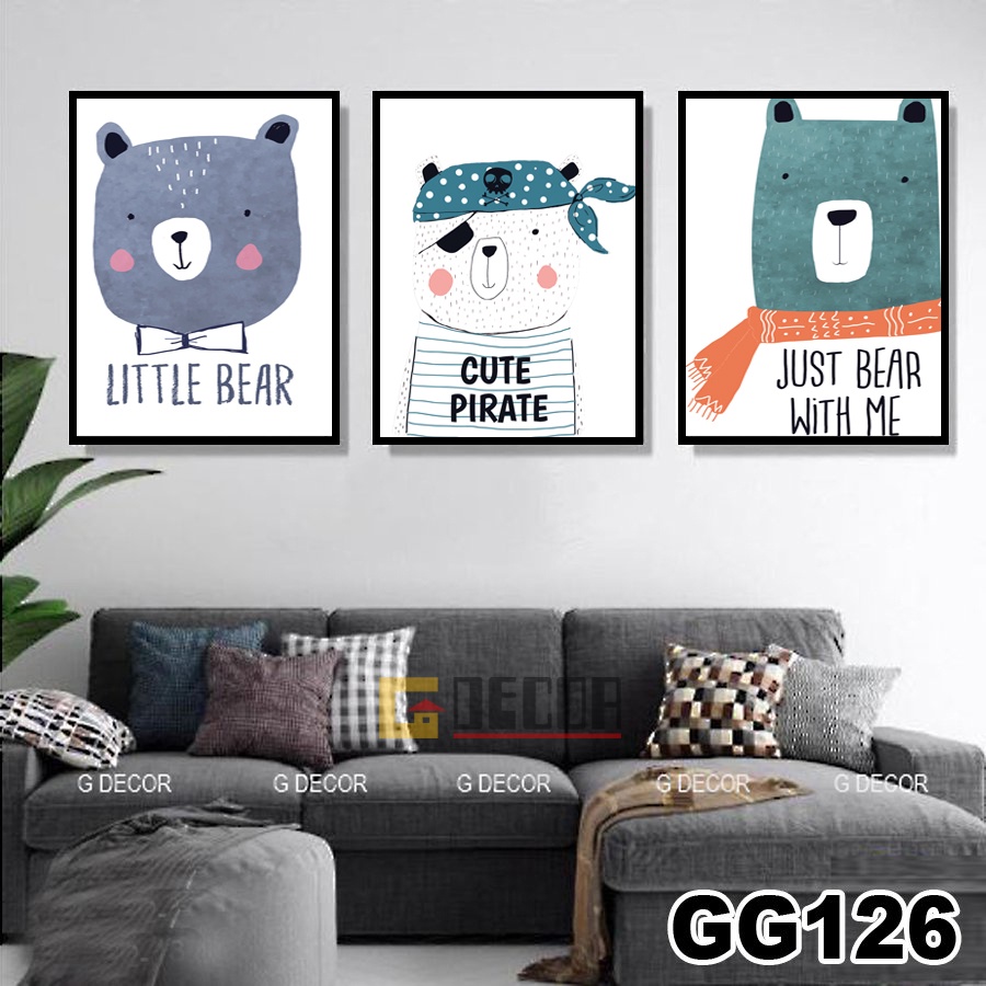 Tranh treo tường canvas khung gỗ 3 bức phong cách hiện đại Bắc Âu tranh anime trang trí phòng bé phòng khách spa 117
