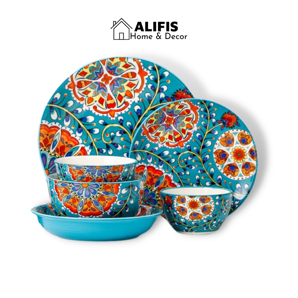 Set bát đĩa sứ đẹp cao cấp họa tiết Chim công xanh phong cách Âu Mỹ bán lẻ theo món Alifis
