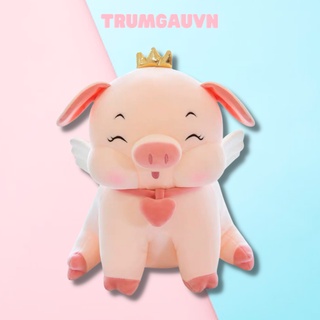 Gấu Bông Lợn Ngồi Heo Vương Miện Đeo Chuông Tim Hàng Xưởng Tam Hiệp - Mềm Mịn, Giá Sỉ