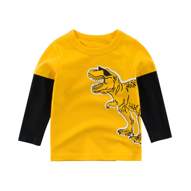 Áo thun bé trai 27KIDS áo dài tay in hình khủng long chất cotton hàng xuất Âu Mỹ