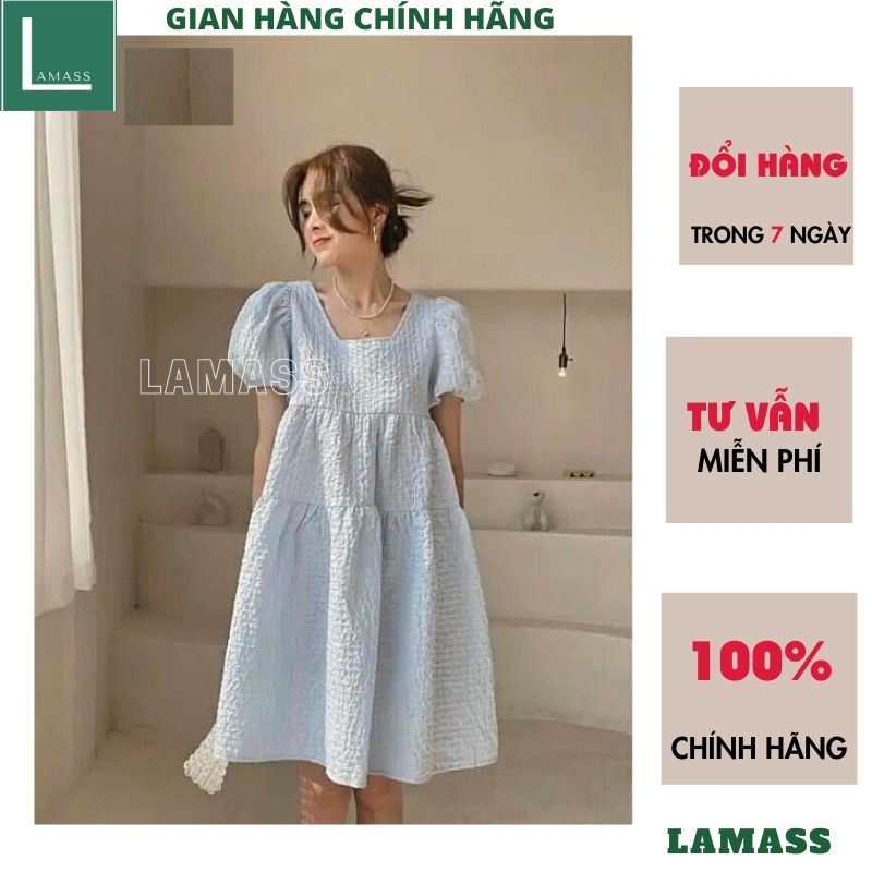 Đầm babydoll nữ công chúa nơ sau chất gấm sốp kiểu dáng hàn quốc ,tiều thư bánh bèo vintage ulzzang -LAMASS