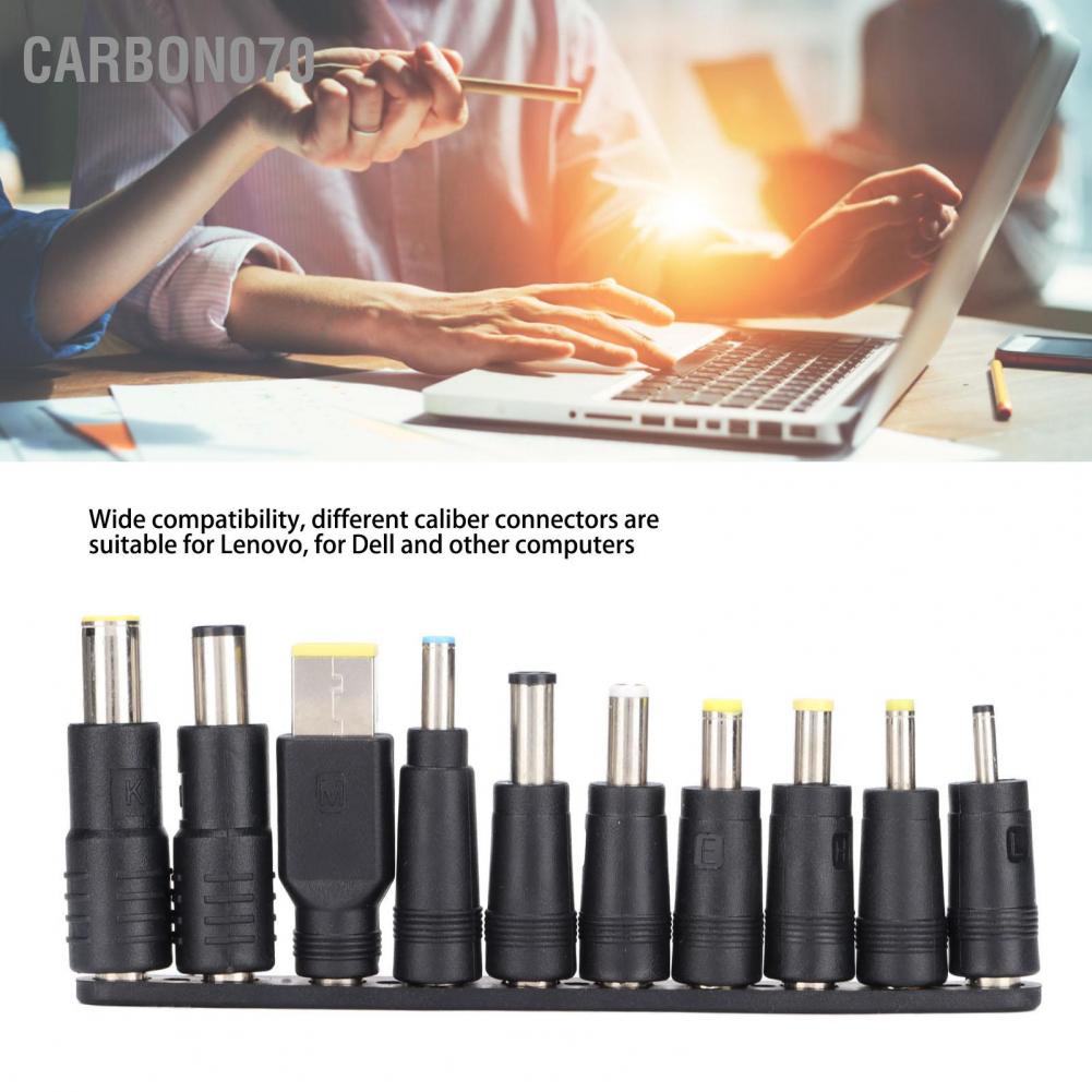 Hàng HOT Bộ 10 đầu chuyển đổi đa năng chuyên dụng cho máy tính laptop Phích cắm nguồn DC 5.5mmx2.1mm Di động Nhỏ gọn Chất liệu ABS Bộ điều hợp Tương thích Rộng【Carbon070】
