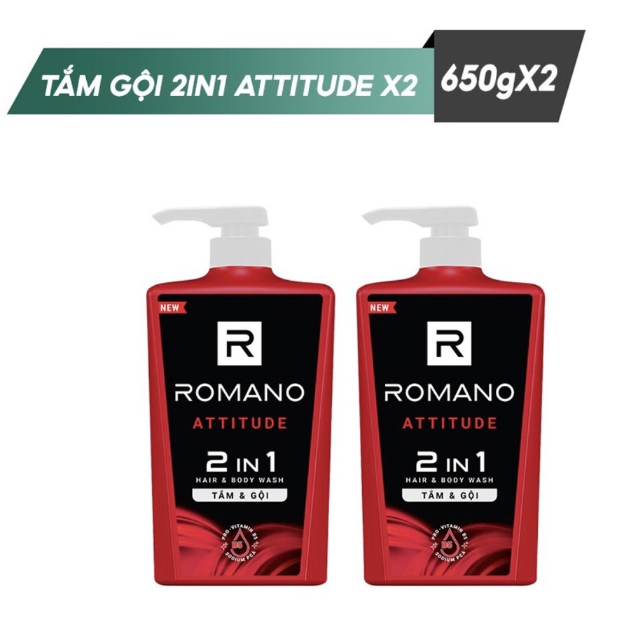 Combo 2 Chai tắm gội 2in1 Romano Atitude