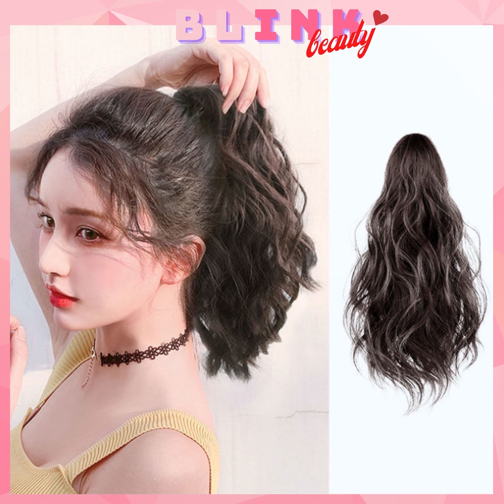 Tóc giả đuôi ngựa kẹp ngoặm xoăn xù mì ngắn 40 cm thời trang cá tính nổi bật phong cách y2k Hàn Quốc AJ66