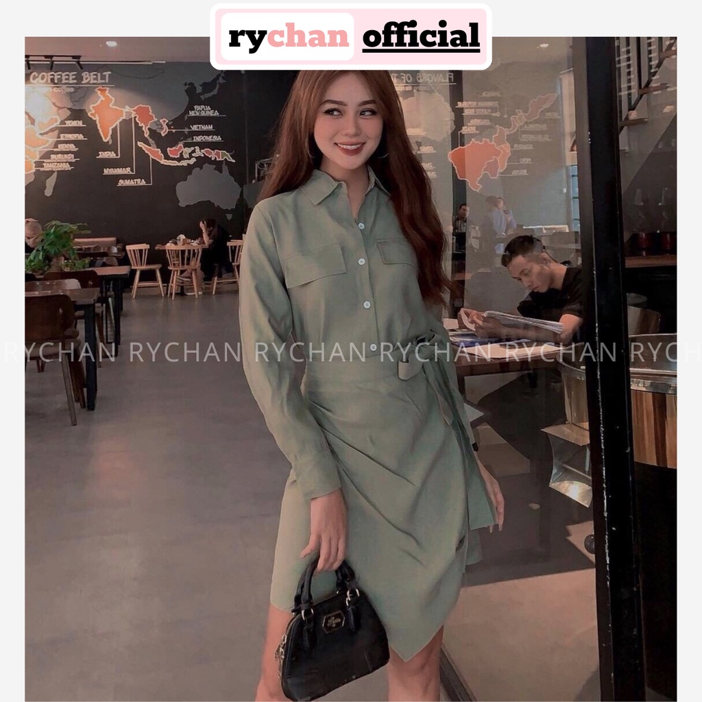 Đầm Xòe Sơ Mi Rêu Đắp Vạt [ẢNH THẬT CUỐI] - DX251