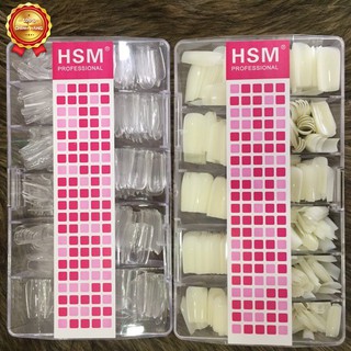 Móng úp HSM 500 chiếc/hộp màu trắng tự nhiên, màu clear trang trí chăm sóc móng làm nail mi spa thời trang nữ