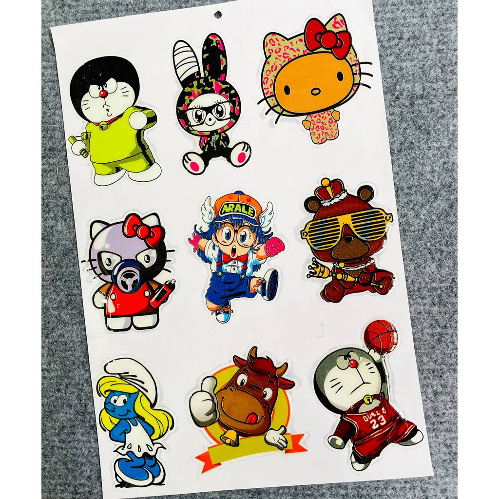 DECAL STICKER TEM NỔI HÌNH DORAEMON, KITTY, XÌ TRUM,.. DÁN TRANG TRÍ ĐỦ CHỖ