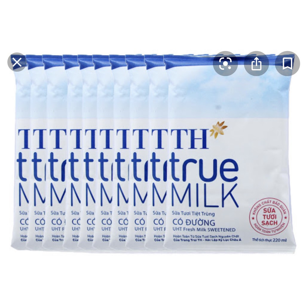 Combo 5 bịch sữa Th True milk 220ml (có đường, ít đường, không đường)