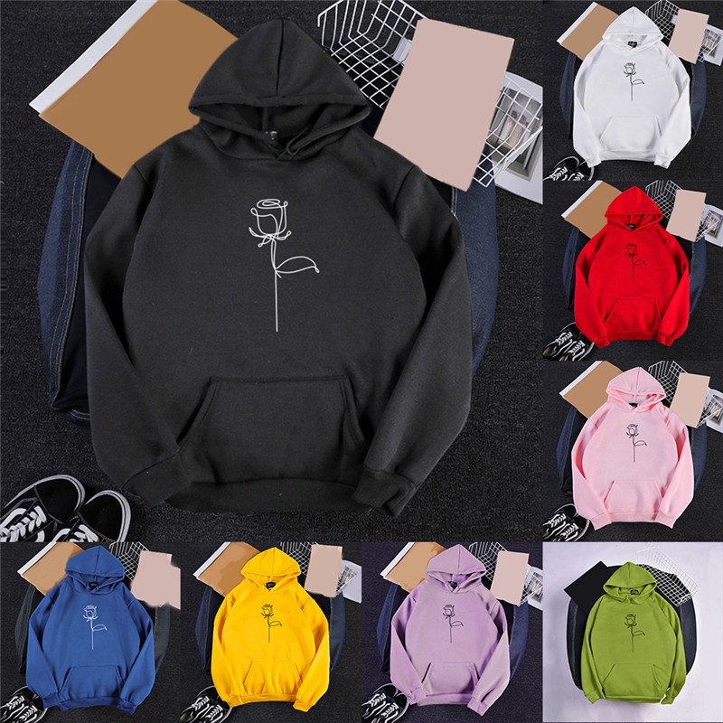 Áo Hoodies Tay Dài Hoạ Tiết Hoa Hồng Cho Nữ Size S-3Xl